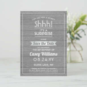 Save The Date Fête de Retraite Surprise Bois Faux Gris Rustique