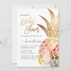 Save The Date Fête des mariées, Aquarelle Or Faux Ananas