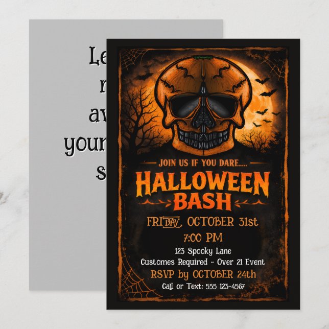 Save The Date Fête d'Halloween Crâne de Citrouille  (Devant / Derrière)