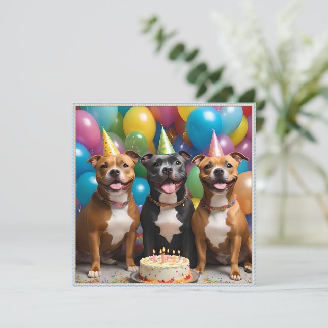 Save The Date Fête du Staffy : Une fête d'anniversaire avec gâte (Debout devant)