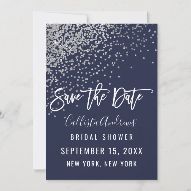 Save The Date Fête élégante de mariage avec confettis argentés e (Devant)