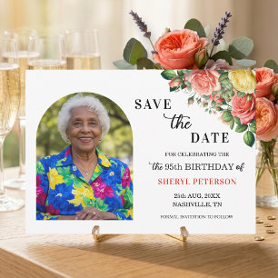Save The Date Fête élégante florale et photo pour les 95 ans