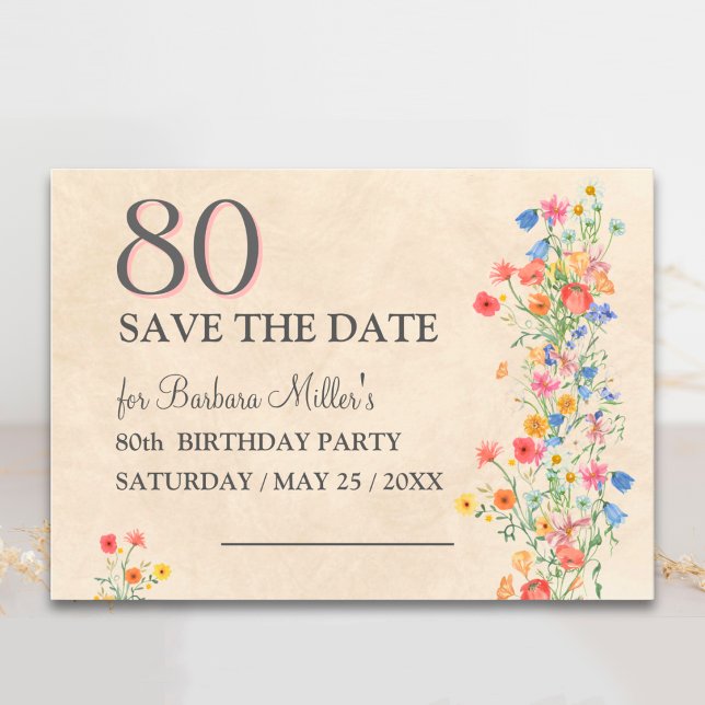 Save The Date Fête élégante pour 80e anniversaire florale (Créateur téléchargé)