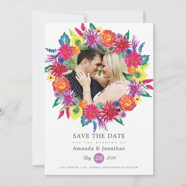 Save The Date Fête Florale Aquarelle Photo Mariage (Devant)