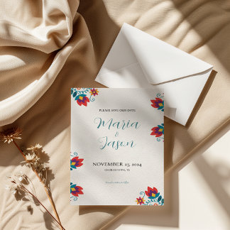 Save The Date Fête mexicaine Élégant Mariage floral coloré