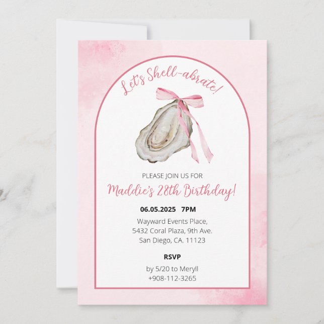 Save The Date Fêtons l'Aquarelle rose Coquette Oyster (Devant)