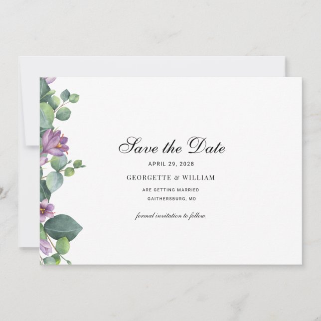 Save The Date Feuillage botanique d'eucalyptus Script (Devant)