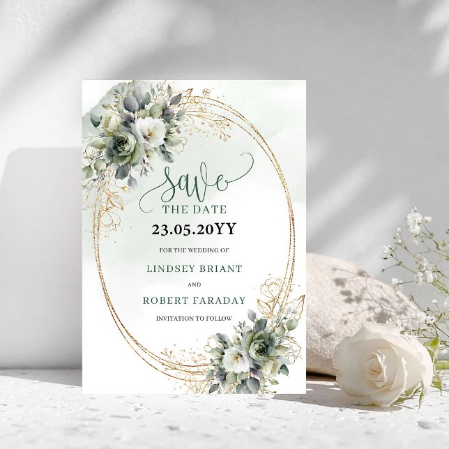 Save The Date Feuillage Botanique Vert Poussiéreux Enregistrer L (Dusty Green Botanical Foliage Save The Date)