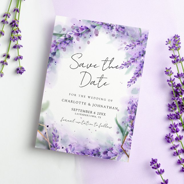 Save The Date Feuillage de lavande Dusty Mariage d'aquarelle mod (Créateur téléchargé)