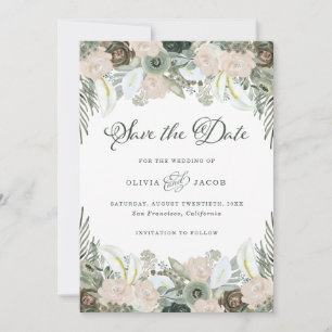 Save The Date Feuillage et floral Mariage vert Sage