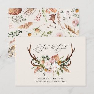 Save The Date Feuillage rustique, floral et mariage de cerf
