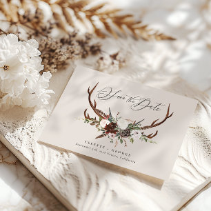 Save The Date Feuillage rustique, mariage floral et cerf