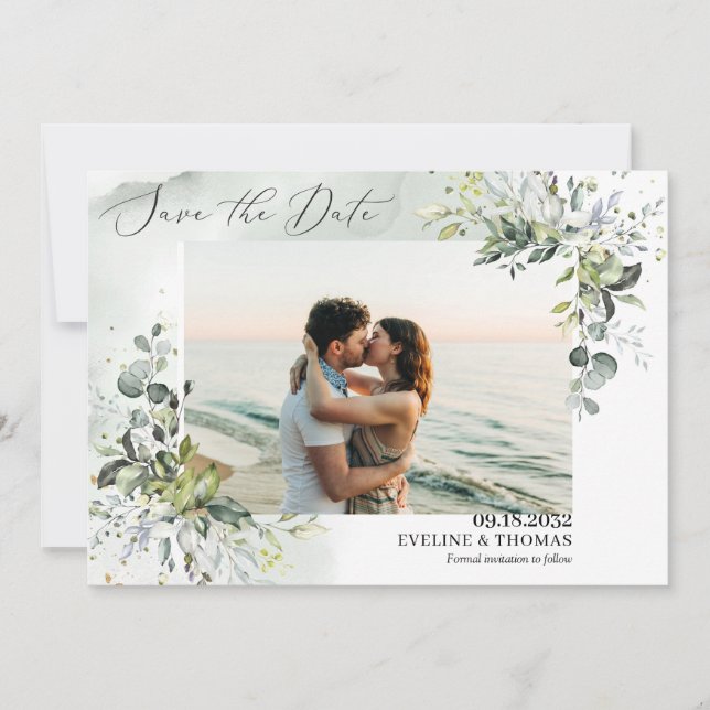 Save The Date Feuillage vert boho tendance eucalyptus feuille (Devant)