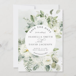 Save The Date Feuillage vert d'eucalyptus Vert sauge Floral blan