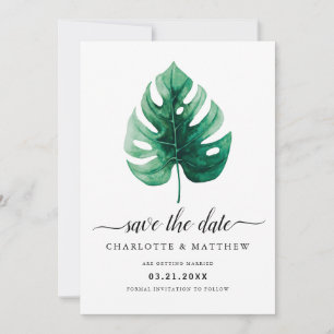 Save The Date Feuille de Monstera verte aquarelle tropicale mode