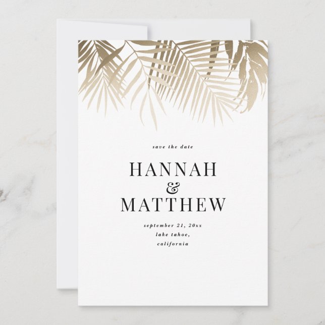 Save The Date Feuille de palme d'or enregistrer le mariage date (Devant)
