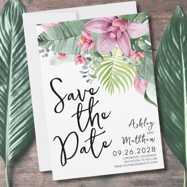 Save The Date Feuille de palme tropical Mariage (Fun Modern Floral Watercolor Tropical Wedding Save The Date)