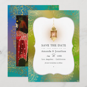 Save The Date Feuille d'Or Mariage Arabe Bollywood Photo Enregis