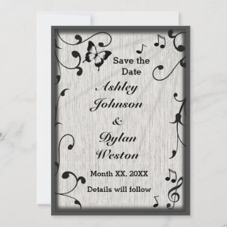 Save The Date Feuille gris et noir Mariage de bois