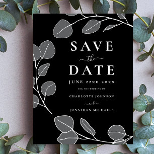 Save The Date Feuille minimaliste Mariage noir gris élégant