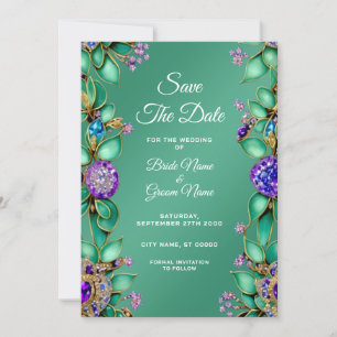 Save The Date Feuille Vert Grès Violet Garniture Enregistrer La