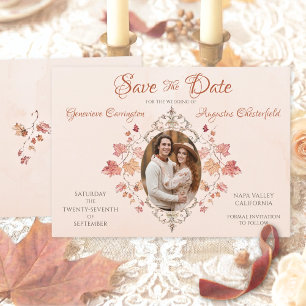 Save The Date Feuilles d'aquarelle d'automne Photo élégante vint