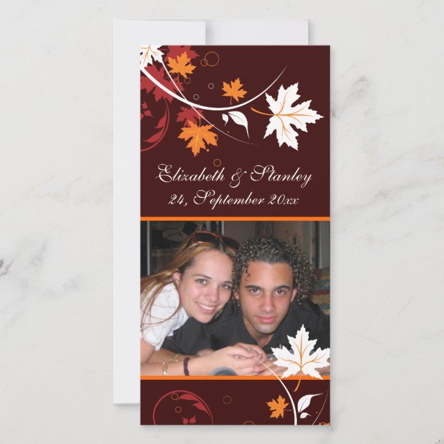 Save The Date Feuilles d'automne orange rouge blanc mariage Enre (Devant)