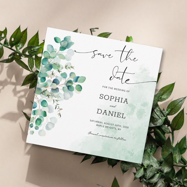 Save The Date Feuilles de Eucalyptus Botanique Rustique Élégant (Créateur téléchargé)