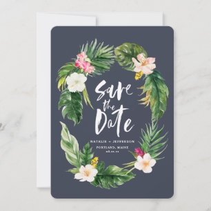 Save The Date Feuilles de palmier tropicales et aquarelle fleuri