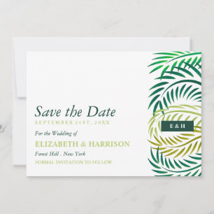 Save The Date Feuilles de palmiers tropicaux, Mariage de plage