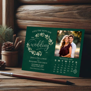 Save The Date Feuilles de sauge vert émeraude Photo et calendrie