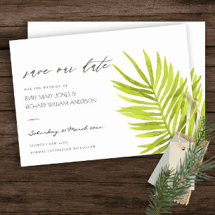 SAVE THE DATE FEUILLES D'EAU EN PALMIER VERT FOLIAGE COULEUR D'E