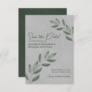 Save The Date Feuilles désireux Elégant Forest Green & Grey Mari