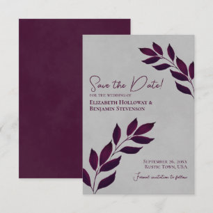 Save The Date Feuilles désireux Élégant Magenta sur Mariage gris
