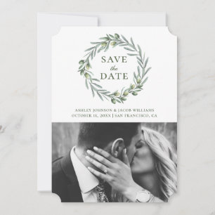 Save The Date Feuilles d'olive aquarelle. Couronne botanique. it