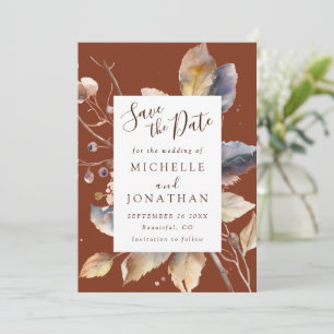 Save The Date Feuilles d'or automne sur Terracotta Mariage chrét