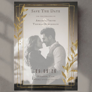 Save The Date Feuilles d'or élégantes Photo de mariage d'automne