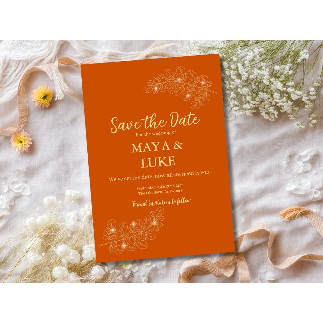 Save The Date Feuilles d'or modernes Orange brûlé (Créateur téléchargé)