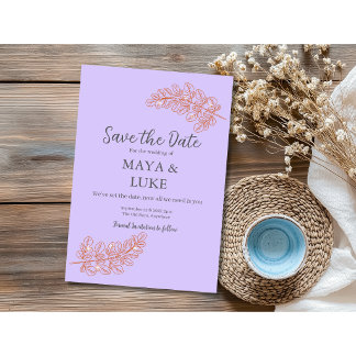 Save The Date Feuilles d'or modernes Violet
