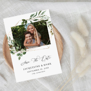Save The Date Feuilles & Eucalyptus Gold H Photo Enregistrer la 