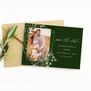 Save The Date Feuilles & Eucalyptus Gold V Photo Enregistrer la 