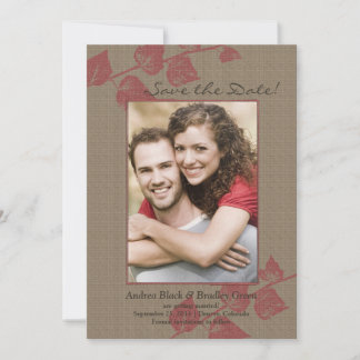 Save The Date Feuilles Rouges Rustiques Photo Mariage Enregistre