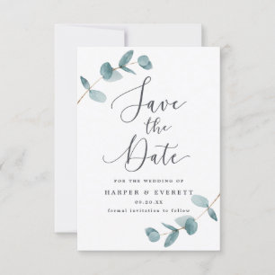 Save The Date Feuilles simples d'Eucalyptus et Mariage de callig