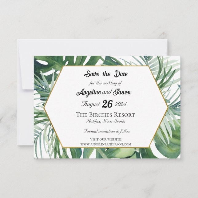 Save The Date Feuilles Tropicales et Mariage de Verdure Économis (Devant)