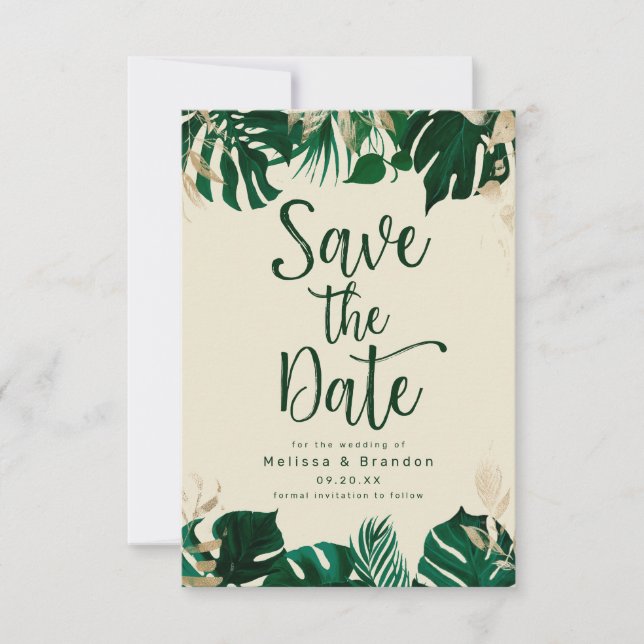 Save The Date Feuilles tropicaux modernes à thème avec Mariage o (Devant)
