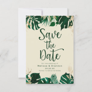 Save The Date Feuilles tropicaux modernes à thème avec Mariage o