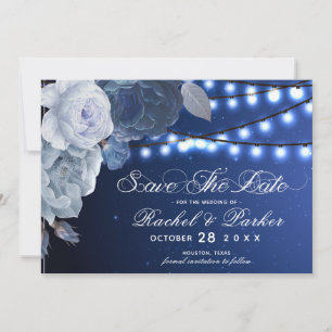 Save The Date Feux à cordes Mariage élégant bleu