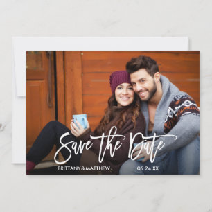 Save The Date Fiançailles photo moderne Brush Script Couple