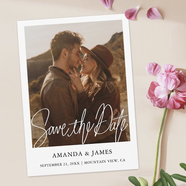 Save The Date Fiançailles Photo Moderne Simple Chic Enregistrer  (Créateur téléchargé)