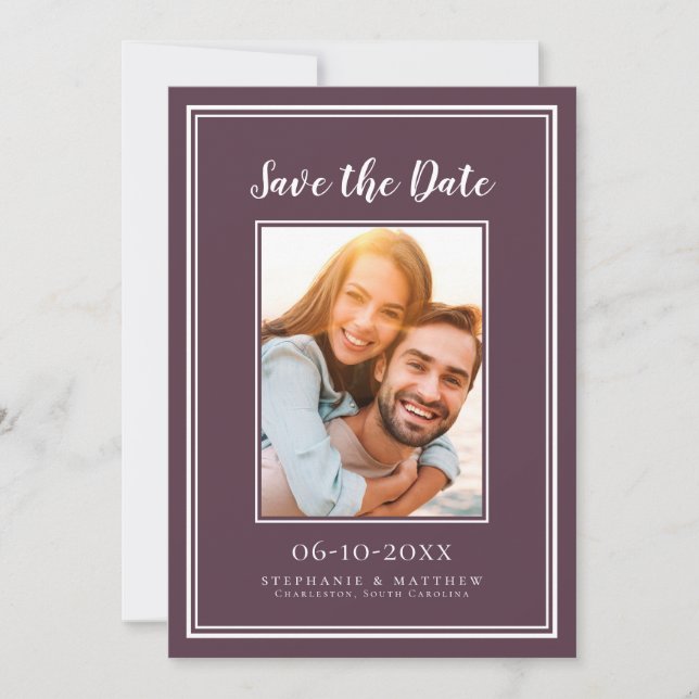 Save The Date Fiançailles Photo Moderne Simple Mariage Violet (Devant)